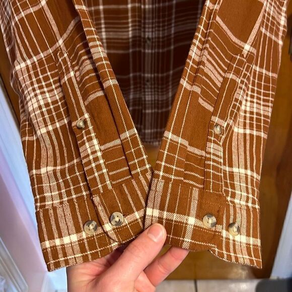 ASOS Design Brown White Plaid Cotton Long Sleeve Button Down Shirt Men’s Medium - Picture 4 of 7